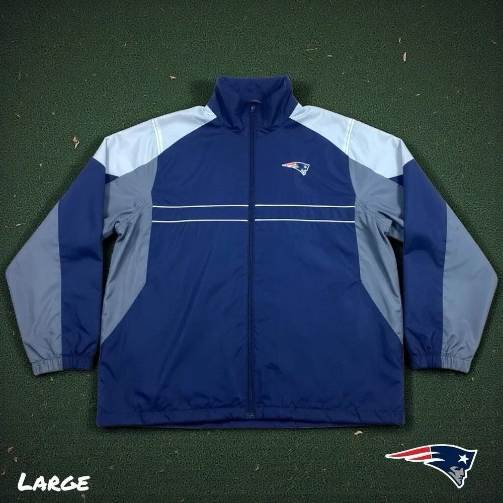 Dunbrooke Patriots‎ Windbreaker Mens LARGE Blue NFL Team Jacket Full Zip SI Logo